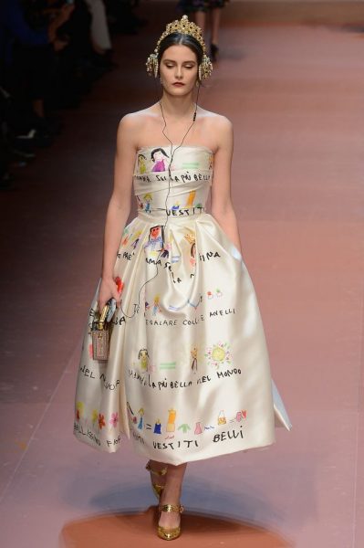MILAN, ITALY - MARCH 01: A model walks the runway at the Dolce&Gabbana show during the Milan Fashion Week Autumn/Winter 2015 on March 1, 2015 in Milan, Italy. (Photo by Pietro D'Aprano/Getty Images)