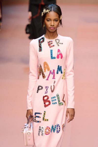 MILAN, ITALY - MARCH 01: A model walks the runway at the Dolce&Gabbana show during the Milan Fashion Week Autumn/Winter 2015 on March 1, 2015 in Milan, Italy. (Photo by Pietro D'Aprano/Getty Images)